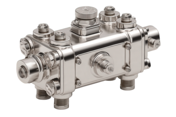 Silver Metal Industrial Machine Part on Transparent Background