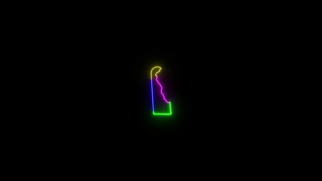  This video neon glowing Delaware map animated. Zoom showing  colorful map with black background.