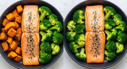 One-Pan Roasted Salmon with Sweet Potatoes and Broccoli Easy Healthy Dinner Recipe