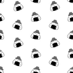 Onigiri with caviar line art vector seamless pattern. Sushi print, packaging design, background