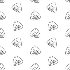 Perilla leaf onigiri line art vector seamless pattern. Sushi print, packaging design, background
