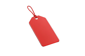 Fototapeta premium Red price tag with string loop for retail merchandise labeling and product identification, isolated on a transparent background
