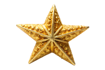 Golden Star Christmas Tree Topper for christmas decoration design on transparent background, Png
