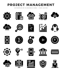 Project Management icons Pack. Glyph icons set. Project Management collection set.