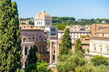 Great Synagogue in Rome Italy arch columns street old architecture Italian roofs old houses