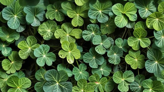 Close-up view of vibrant green clover leaves, showcasing intricate details and a rich texture.