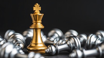 Chess gold king leadership strategy game competition concept