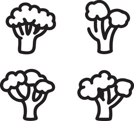 Broccoli vector icon set: healthy food, vegetable clip art, outline style eps silhouette