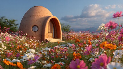 Dome House in a Vibrant Wildflower Meadow