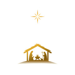 Gold Nativity Scene Silhouette with Star isolated on transparent background