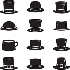 Vector illustration: collection of black hats and mug clip art eps silhouette