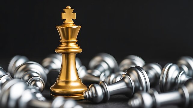Chess gold king leadership strategy game competition concept