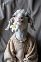A joyful and expressive pygmy goat in a moment of pure, uninhibited happiness, captured in a series of playful and sophisticated photos.