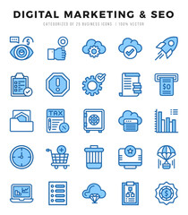 Digital Marketing & SEO Two Color icons collection. Two Color icons pack. Vector illustration