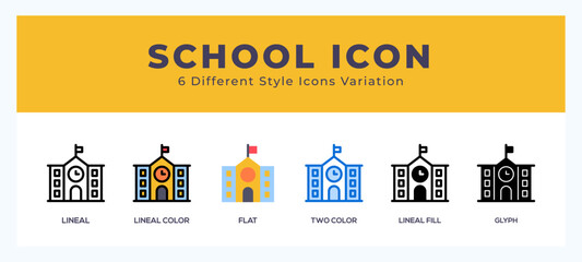 School icon illustration vector with different styles