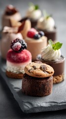 Assorted mini desserts still life on white background