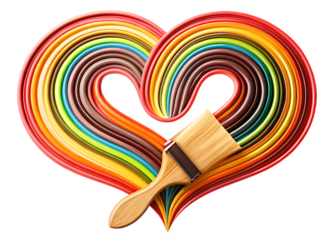 Paintbrush forming colorful heart shape on isolated on a transparent background image