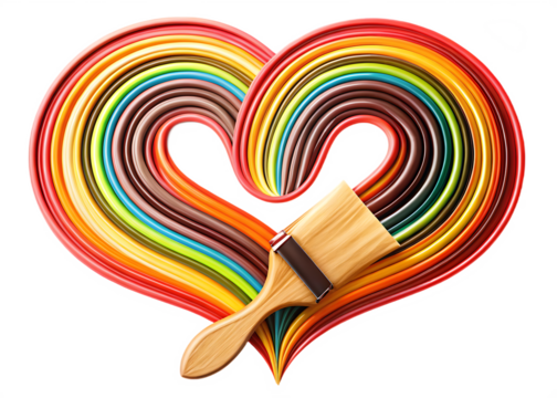 Paintbrush forming colorful heart shape on isolated on a transparent background image