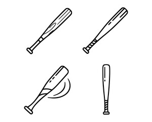 Four black and white icons of baseball bats are displayed. Each bat is shown in a different