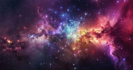Obraz premium Vibrant cosmic nebula filled with colorful stars and gas clouds in deep space