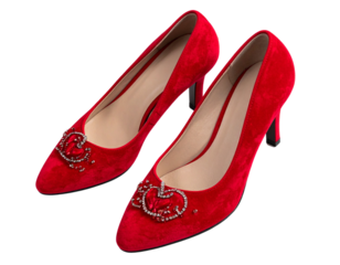 Red Velvet Shoes with Lifestyle Props for Special Occasions – Isolated PNG