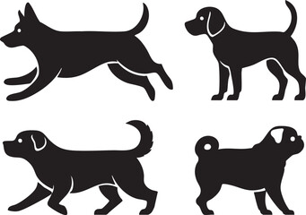 Dog breed silhouette vector: running dog, labrador, pug graphics eps