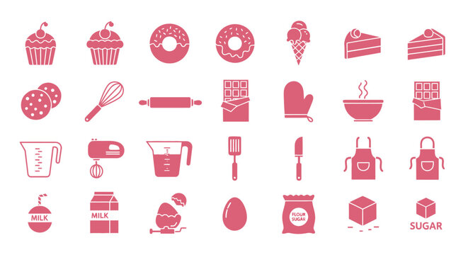 Baking Delights Icon: A curated collection of baking icons in a uniform style, offering a visual feast for culinary enthusiasts and designers.