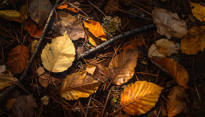 Autumn leaves on forest floor