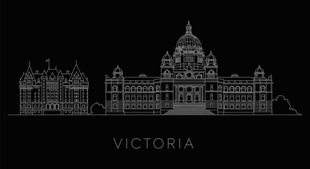 Victoria with BC Skyline, Minimalist Line Art, and Dark.