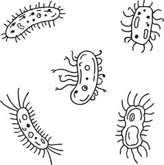 Bacteria vector art: black and white germs, microbes, and bacterium illustrations eps silhouette