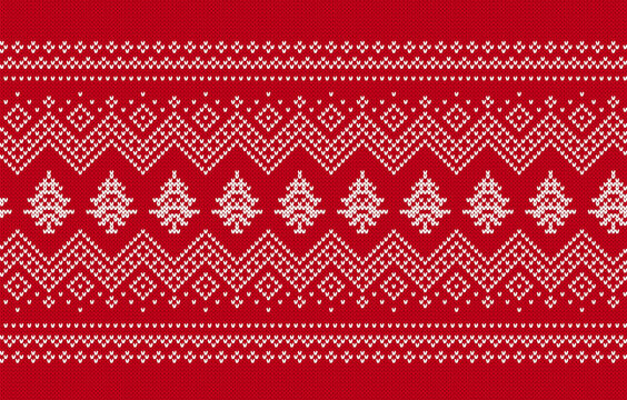 Fototapeta Fair isle Christmas knit background. Holiday seamless pattern with snowflakes. Festive winter ornament. Knitted sweater print. Xmas geometric border. traditional texture. Vector.
