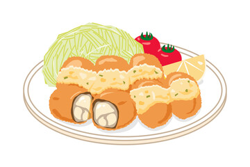 皿に盛ったカキフライのイラスト
