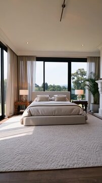 Chambre lumineuse avec vue sur la nature.