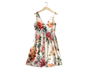 Bright Floral Sundress with Summer Accessories – Isolated PNG