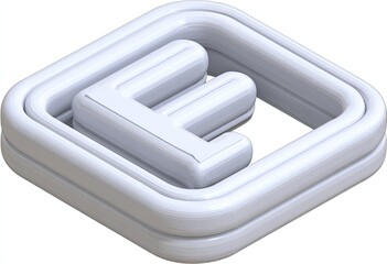 3D rendered, stylized, capital letter "F" in a square, white, embossed