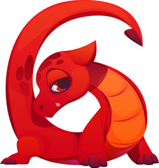 Fairy red dragon character font digit 6 six. Fairy animal kids ABC font digit, red dragon personage vector math type number. Asian fantasy reptile typeface figure or alphabet typeface numeral symbol