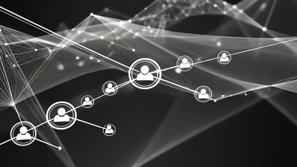 Abstract network connections with user icons on dark background - Powered by Adobe
