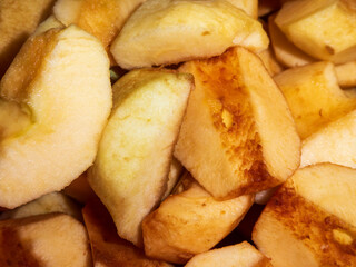 Close-up of Golden Roasted Apple Slices.