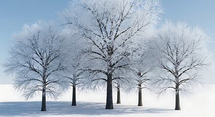 Fototapeta premium A serene view of snow covered trees under a clear blue sky on a bright winter day landscape scene ai generated