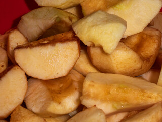 Close-up of Golden Roasted Apple Slices.