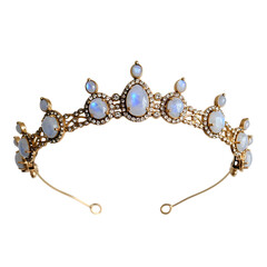 Elegant Gold and Opal Tiara Crown Headpiece for Women isolated on transparent background