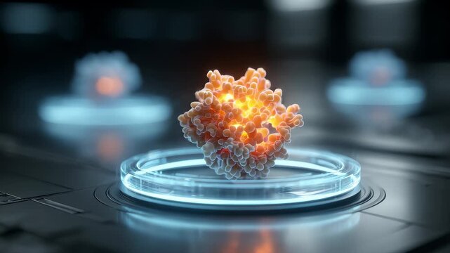 Glowing Molecular Structure Placed on a Futuristic Platform