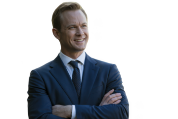 Confident businessman smiling with arms crossed professional portrait transparent background