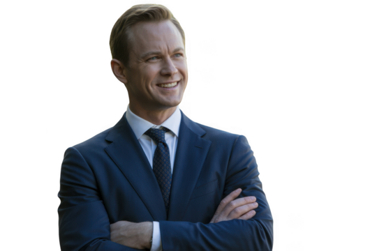 Confident businessman smiling with arms crossed professional portrait transparent background