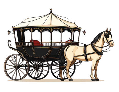 Cartoon Style London Carriage with Horse, Vintage Transportation Vector, Isolated (3) - Powered by Adobe