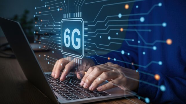 6G Network Technology on Laptop Computer - Powered by Adobe