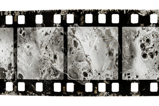 Aged Film Strip with Grainy Texture and Dark Background