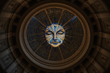 Obraz premium Dramatic textural close-up of an ancient Byzantine mosaic, revealing the imperfect and shimmering tesserae of a religious figure.