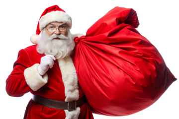 Authentic Santa Claus Portrait Holding a Red Sack on Transparent Background portrait