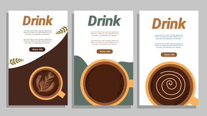 Coffee flyer drink set with latte art swirl and cup